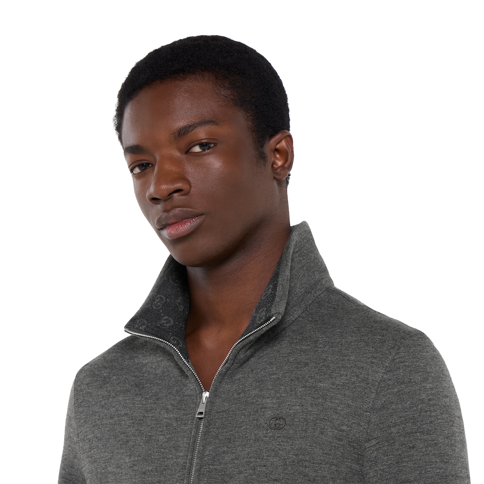 Double jersey jacquard zip jacket in grey | GUCCI® US