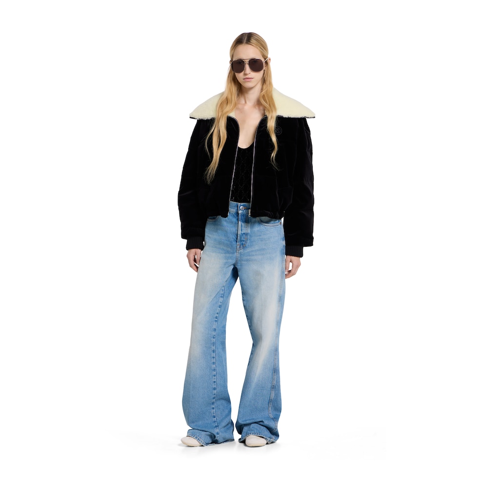 Cotton velvet puffer bomber in black | GUCCI® UK
