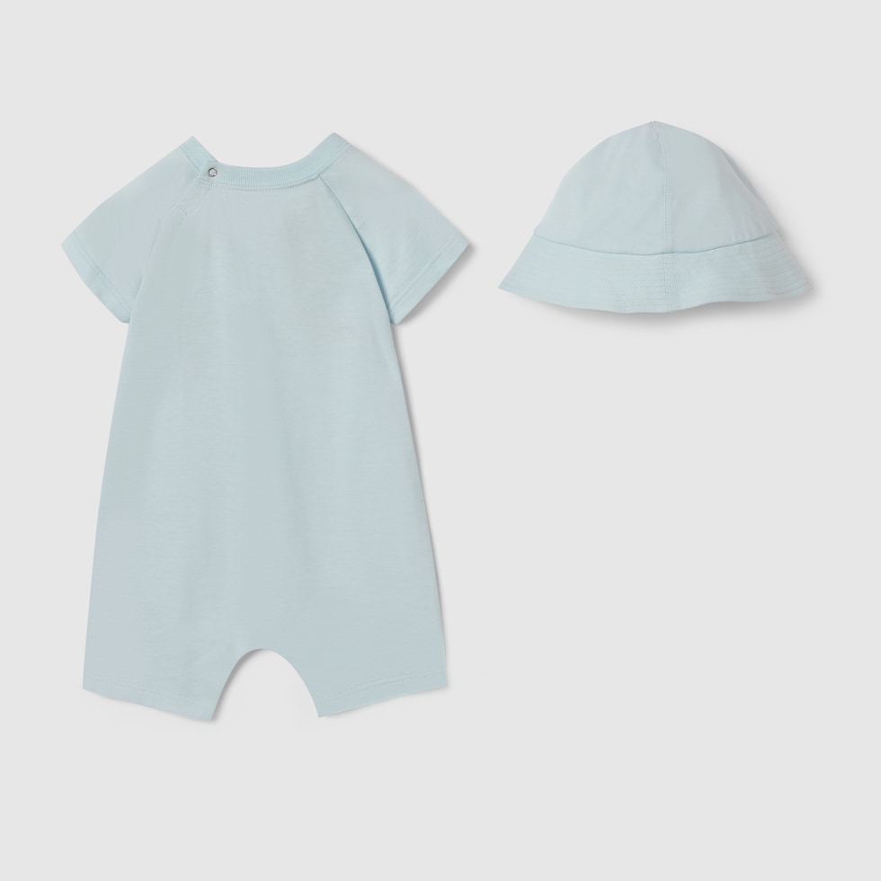 Baby cotton two-piece gift set with print in light blue | GUCCI® US