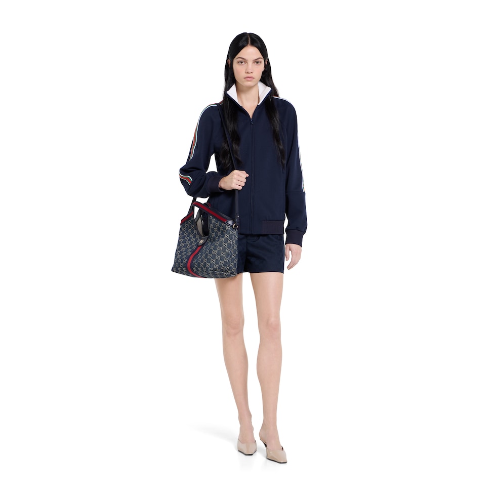 Gucci Giglio small tote bag in blue and white GG denim | GUCCI® US