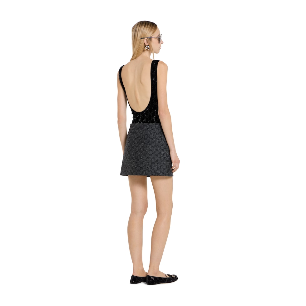 GG boutonné wool tweed skirt in dark grey and black | GUCCI® US