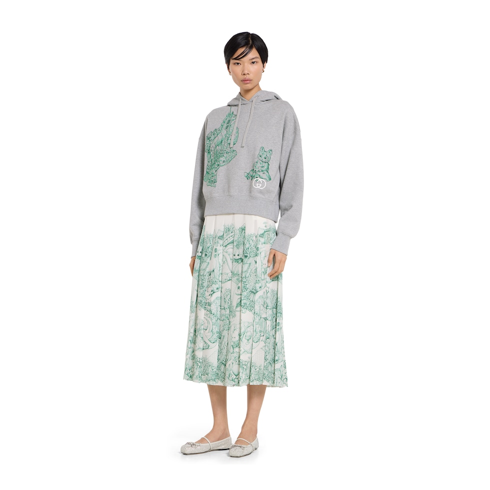 日本限定 ヒグチユウコ シルク プリーツスカート ・ホワイト＆グリーン