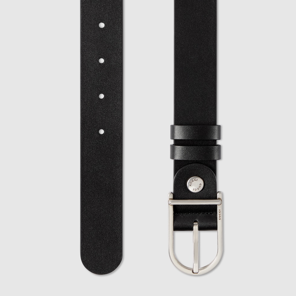 Reversible belt with rounded buckle in black GG leather and