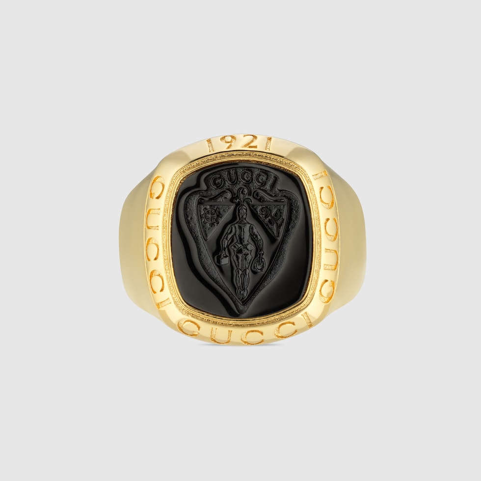 春*月様 GUCCI ストーン付きリング ブラックゴールド　サイズ20 863754_IAAG1_8029_001_100_0000