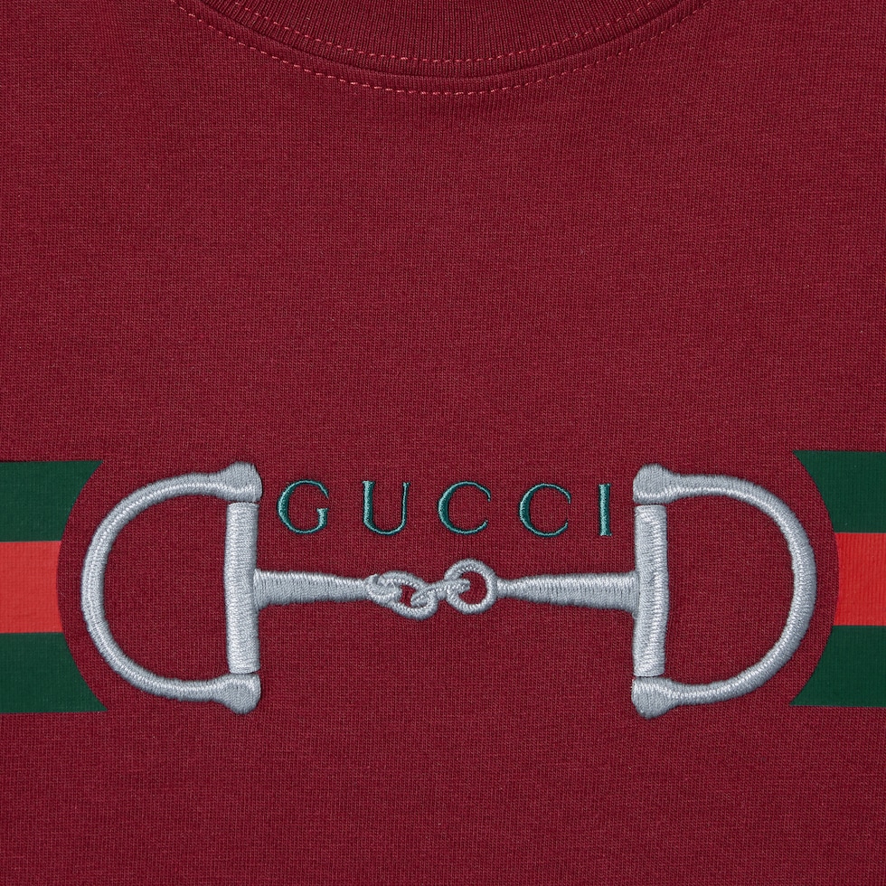 Medium cotton jersey T-shirt with print in Gucci Rosso Ancora red
