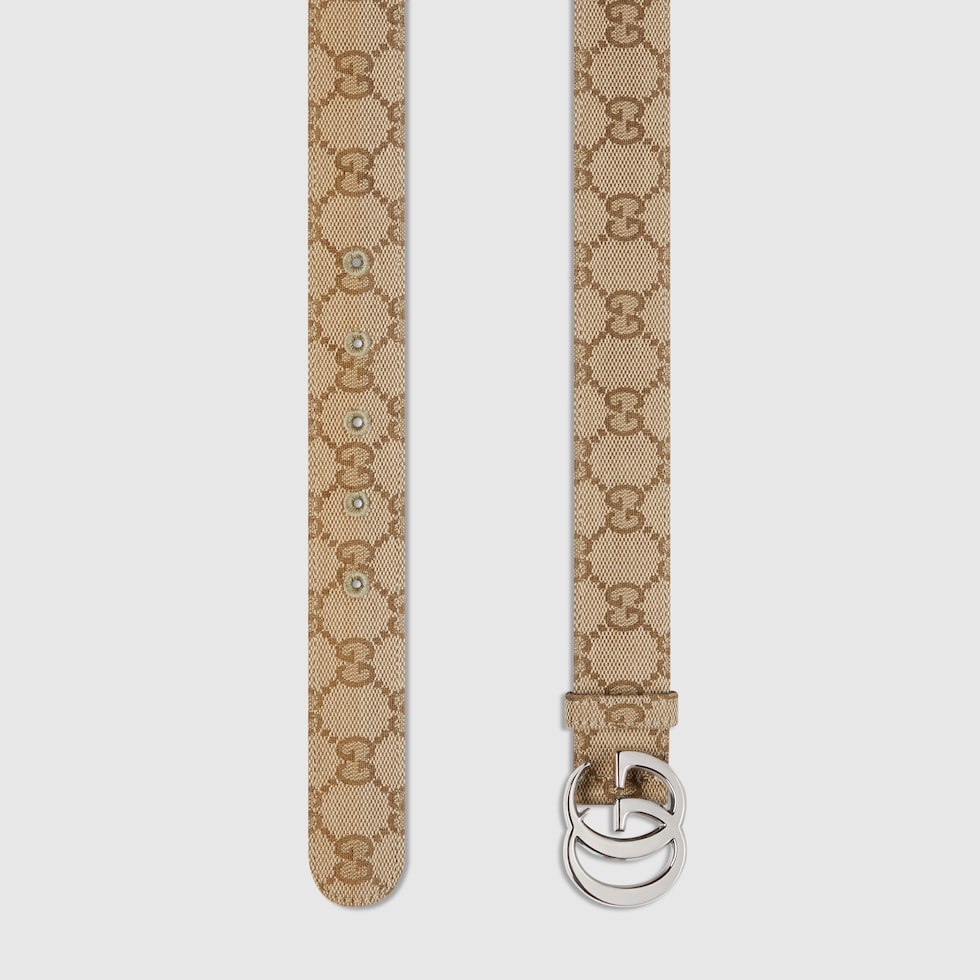 レザーベルト（ダブルGバックル） ・サンド GGキャンバス | GUCCI公式