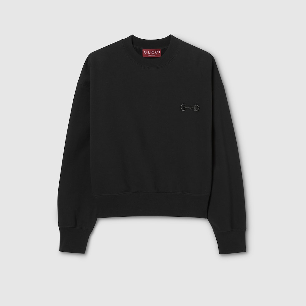 Cotton jersey sweatshirt with embroidery in black | GUCCI® US