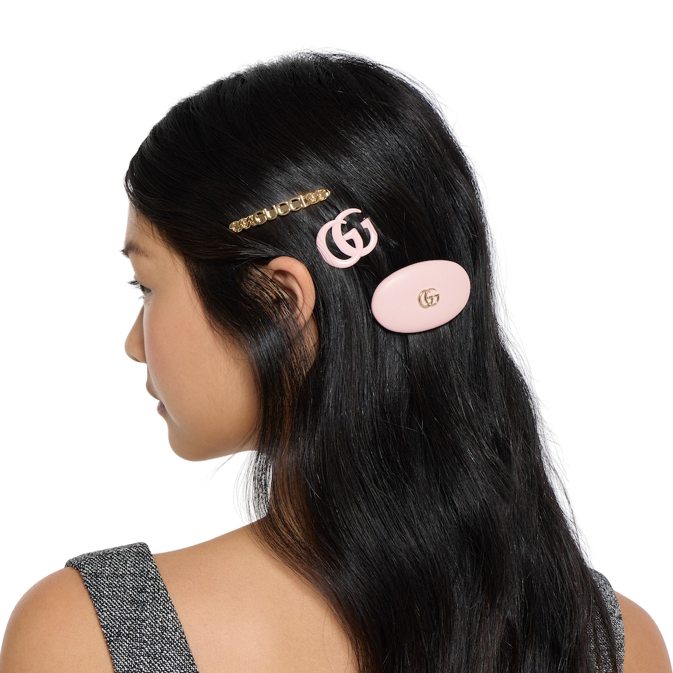 Hair clip set in pink and gold-toned | GUCCI® US