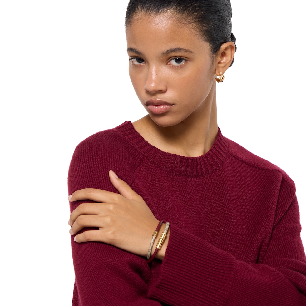 Double bracelet with GG detail in brown leather | GUCCI® CA