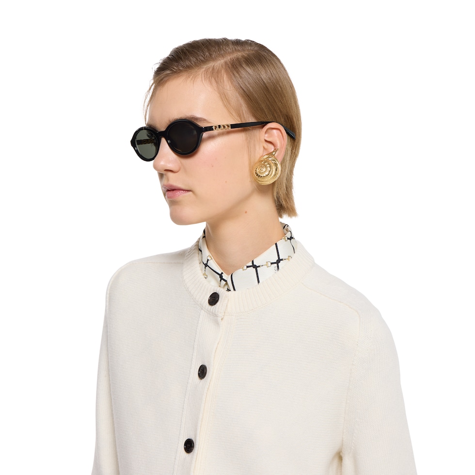 Round frame sunglasses in black | GUCCI® CA