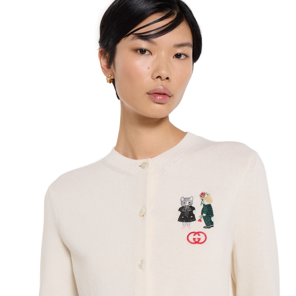 美品　GUCCI 　ウール　カーディガン　グッチ 日本限定 ヒグチユウコ ソフトウール カーディガン ・アイボリー