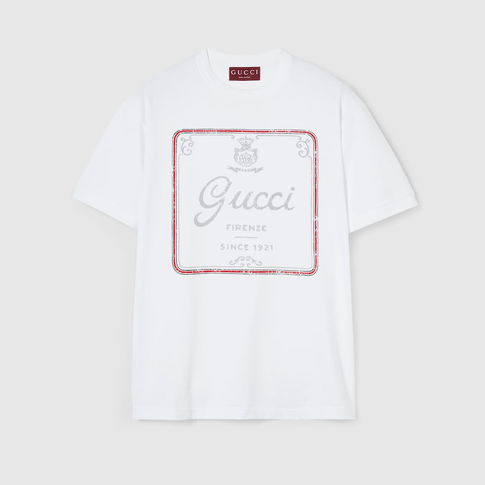 Cotton jersey T-shirt with print in white | GUCCI® ZA