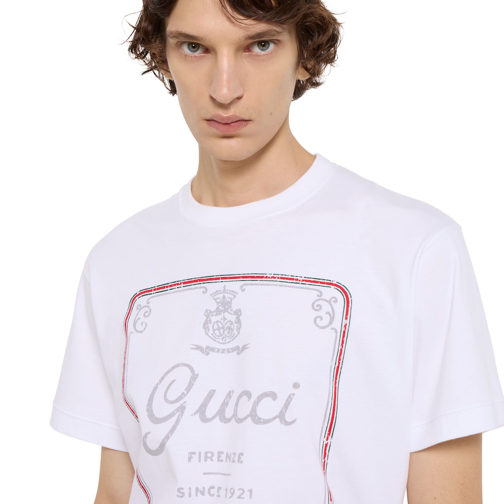 Cotton jersey T-shirt with print in white | GUCCI® CA