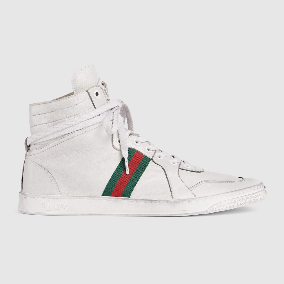 Men's Stretch high-top sneaker in white leather | GUCCI® US