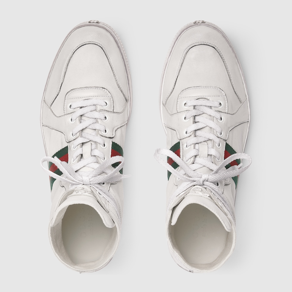 Men's Stretch high-top sneaker in white leather | GUCCI® US