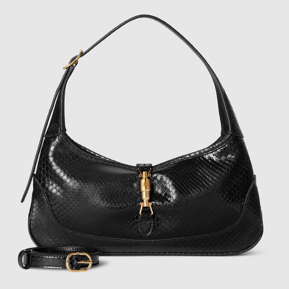 Jackie Slim python medium shoulder bag in black | GUCCI® US