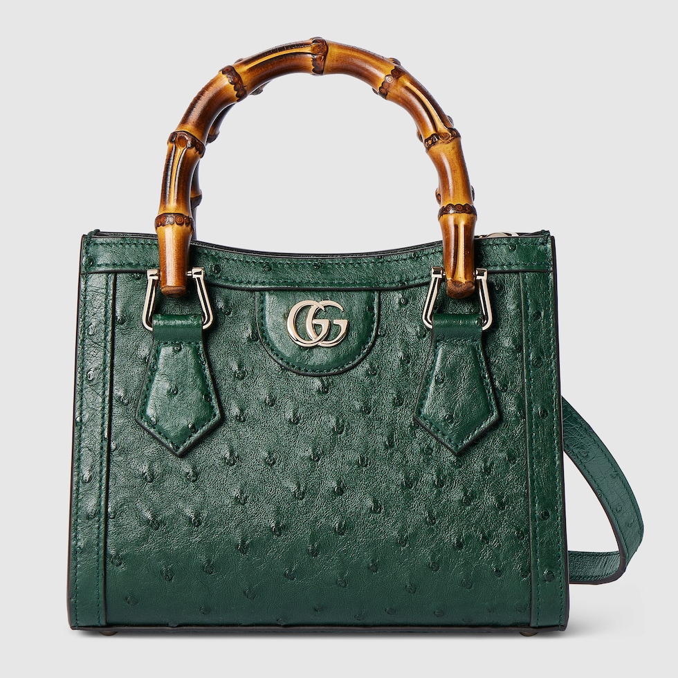 Gucci Diana ostrich small tote bag in green | GUCCI® US