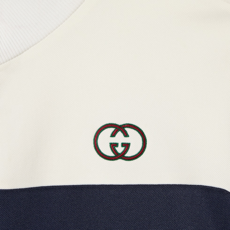 Technical jersey zip jacket in blue and white | GUCCI® US