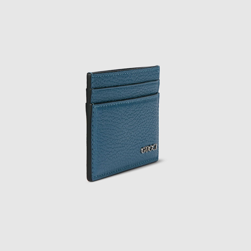 Card case with Gucci script in blue grainy leather | GUCCI® US