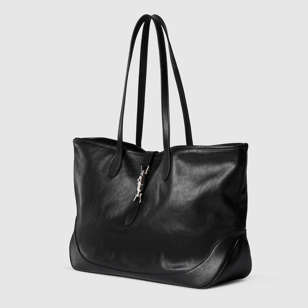 グッチ ジャッキー〕ミディアム トートバッグ ・ブラック レザー