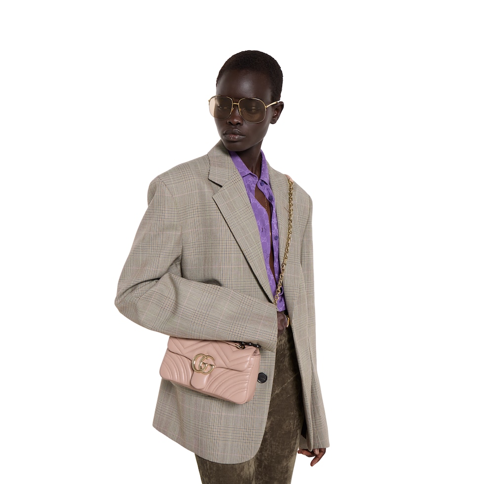 GG Marmont small shoulder bag in pink beige leather | GUCCI® US