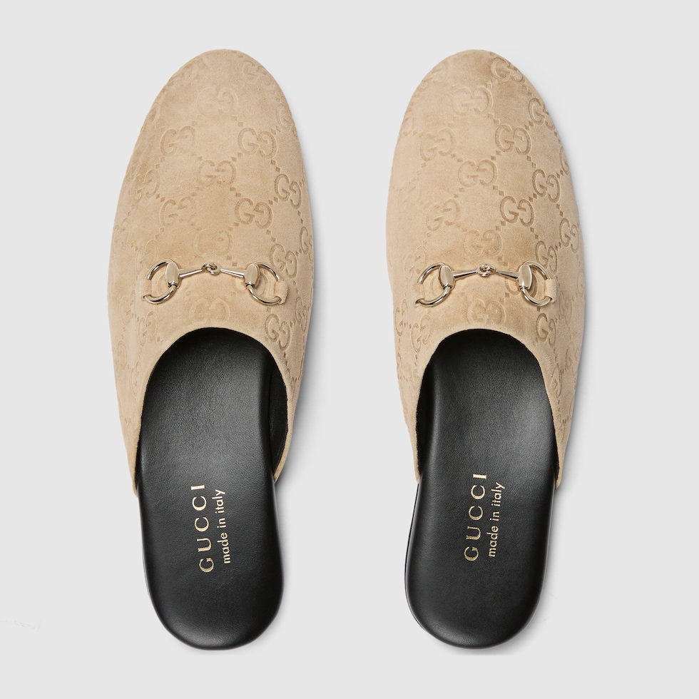 Women's mule with Horsebit in beige GG suede | GUCCI® US