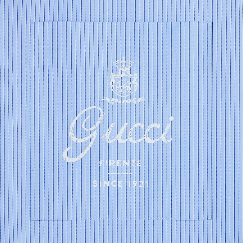 美品 GUCCI GGロゴ ボウリングシャツ ポロシャツ コットン メンズ スリム ストライプ コットンポプリン ボウリングシャツ ・ライトブルー