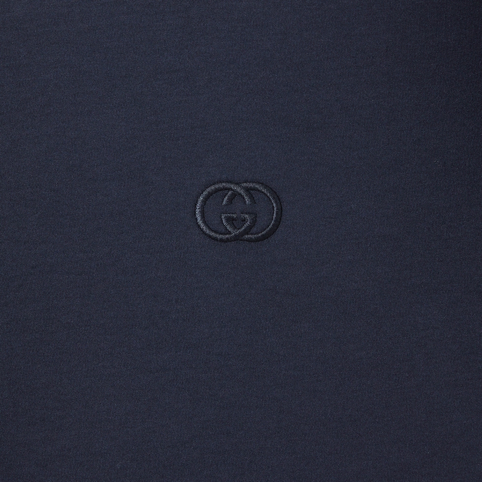 Cotton jersey T-shirt with embroidery in dark blue | GUCCI® US