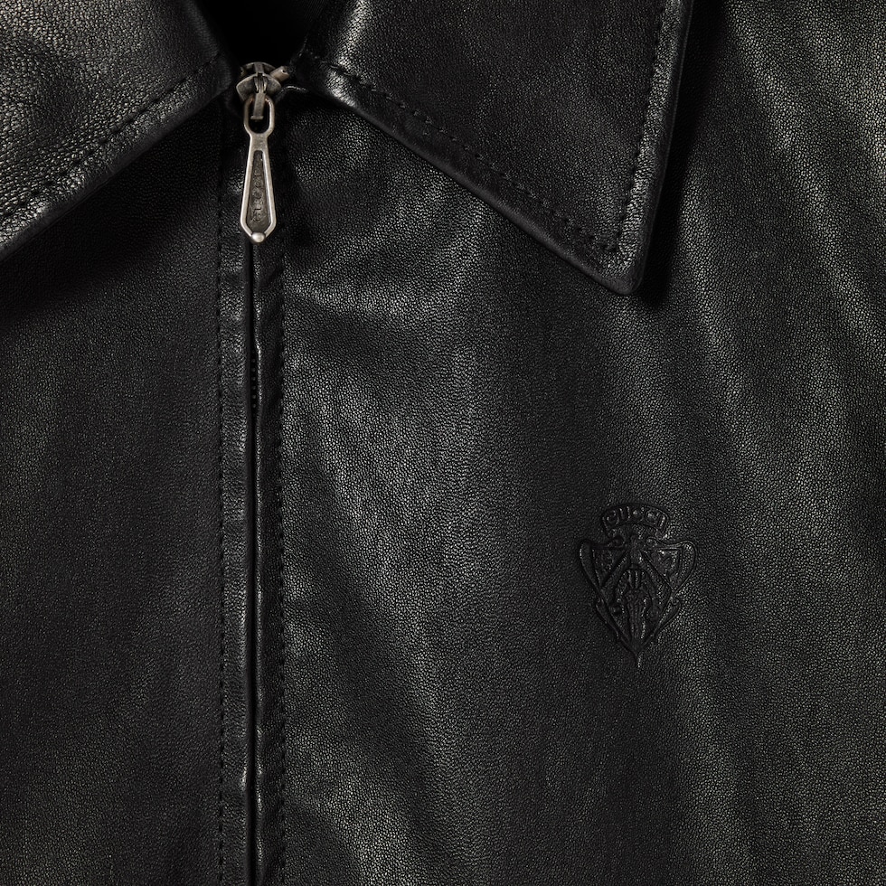 Bonded leather with stretch fabric jacket in black | GUCCI® US
