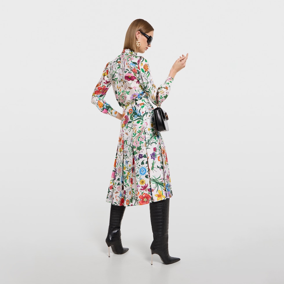 Printed silk twill shirt with bow in multicolor | GUCCI® US