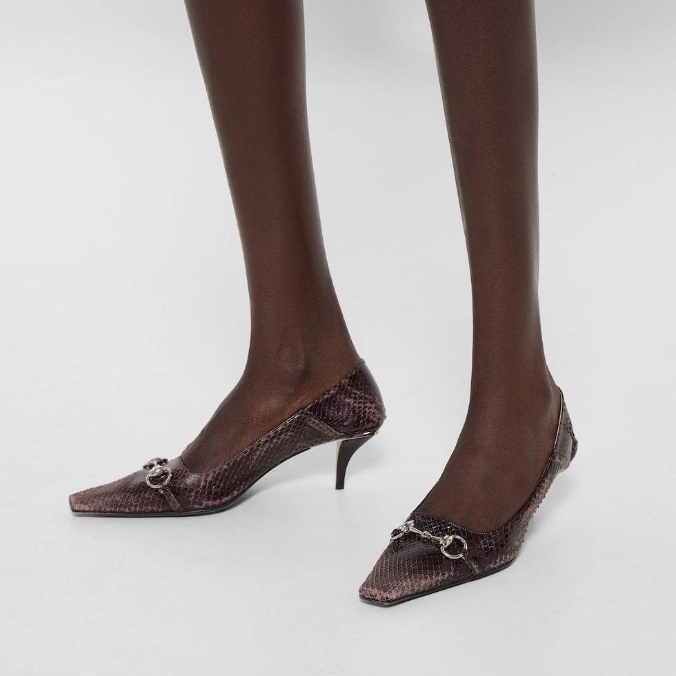 GUCCI（グッチ） レザー パンプス　ダークブラウン サイズ35.5 ヴィットリア〕ウィメンズ パイソン パンプス ・ダークブラウン