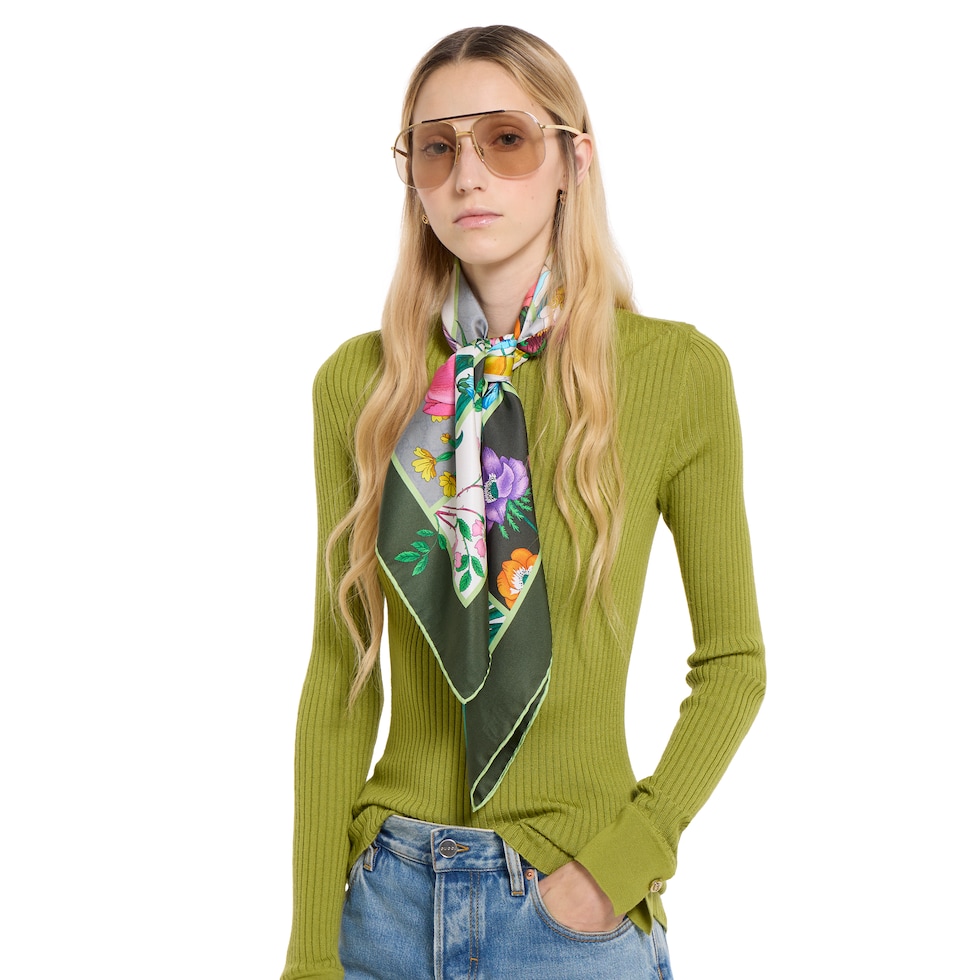 プリント シルクツイル スカーフ ・グリーン＆マルチカラー | GUCCI公式