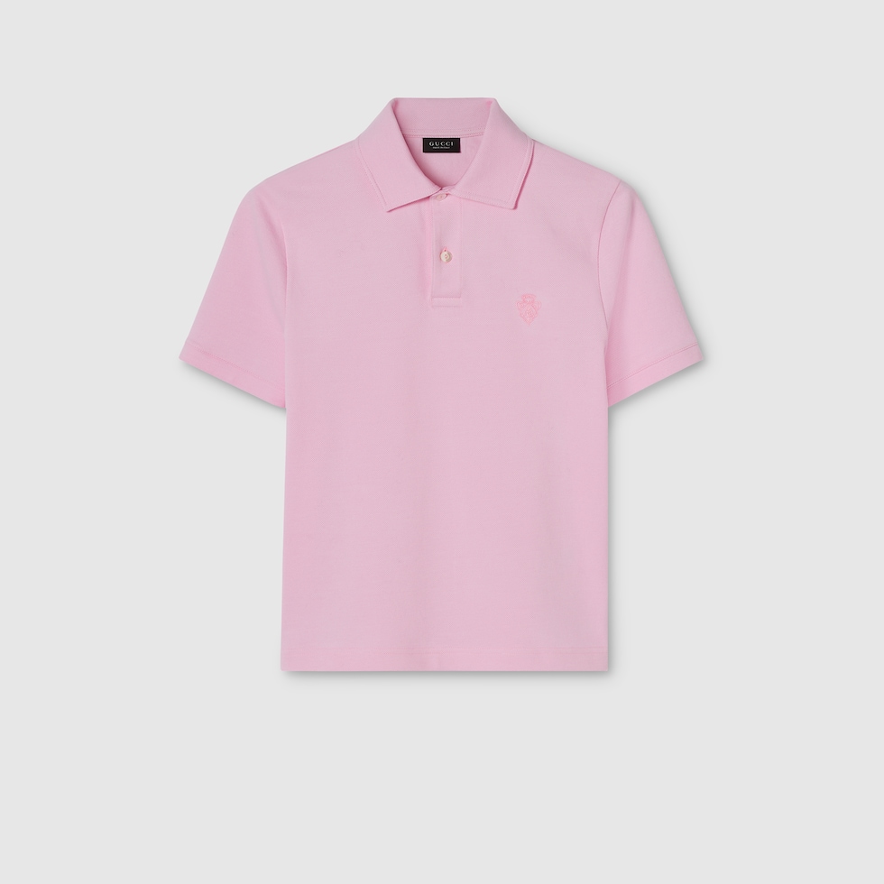 Cotton piquet polo shirt with embroidery in light pink | GUCCI® US