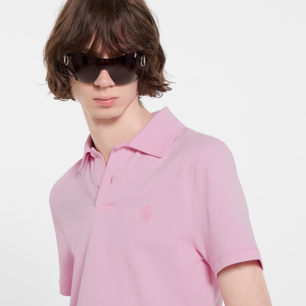 Cotton piquet polo shirt with embroidery in light pink | GUCCI® US