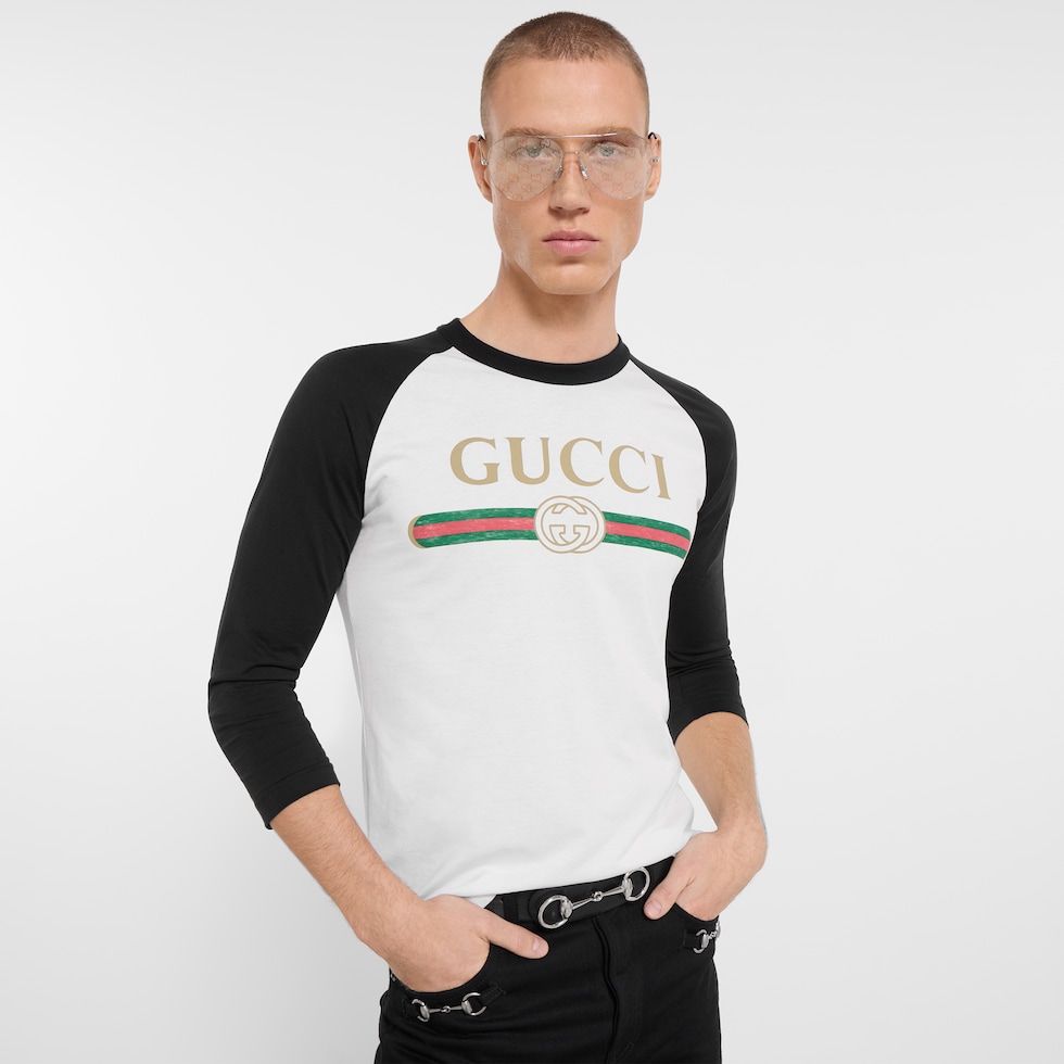 Tシャツ★GUCCI★メンズ Silk blend jersey T-shirt with print in white and black | GUCCI® INT