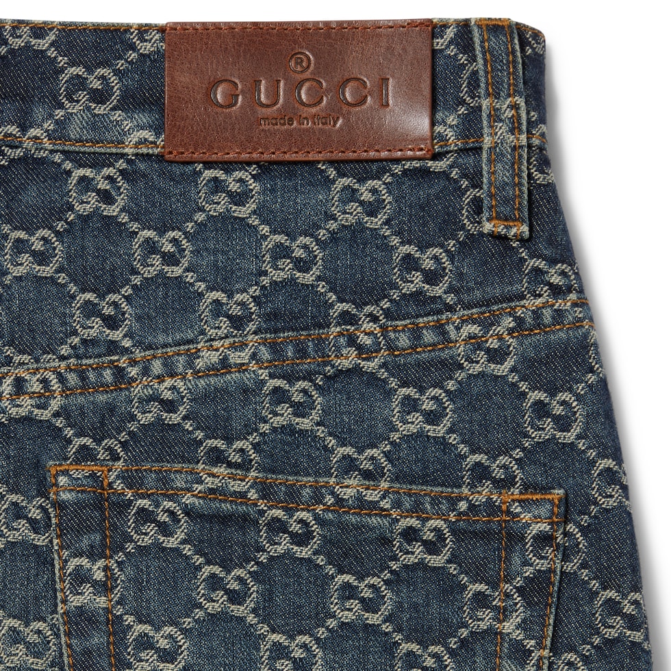 GUCCI gg スカート GG cotton denim jacquard mini skirt in blue | GUCCI® US