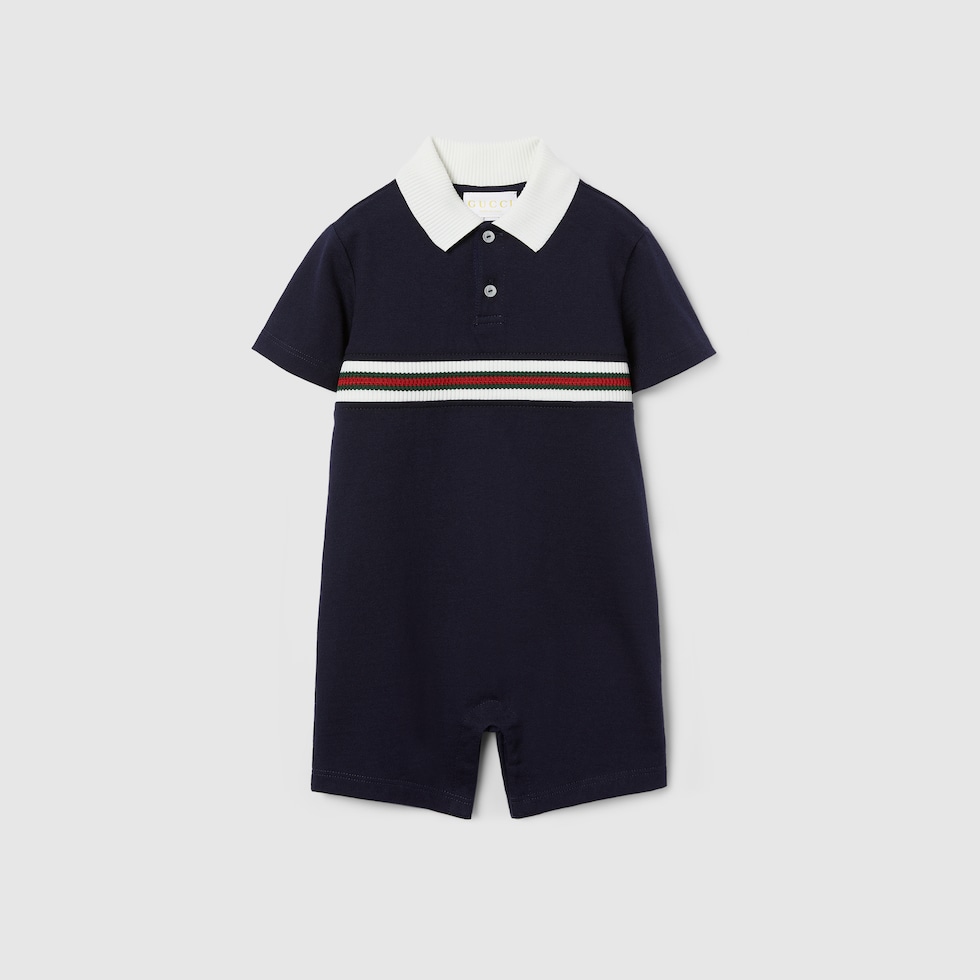 Baby cotton one-piece with Web in dark blue | GUCCI® US