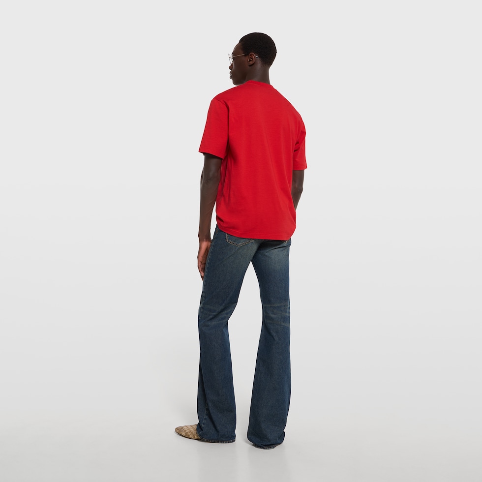 Silk blend jersey T-shirt with print in red | GUCCI® CA