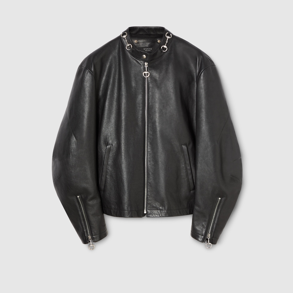ホースビット付き レザー ジャケット ・ブラック GGキャンバス | GUCCI公式