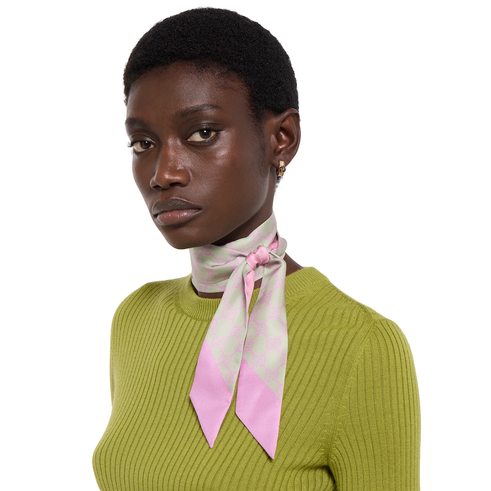 GG silk twill ribbon in acquamarine and pink | GUCCI® US