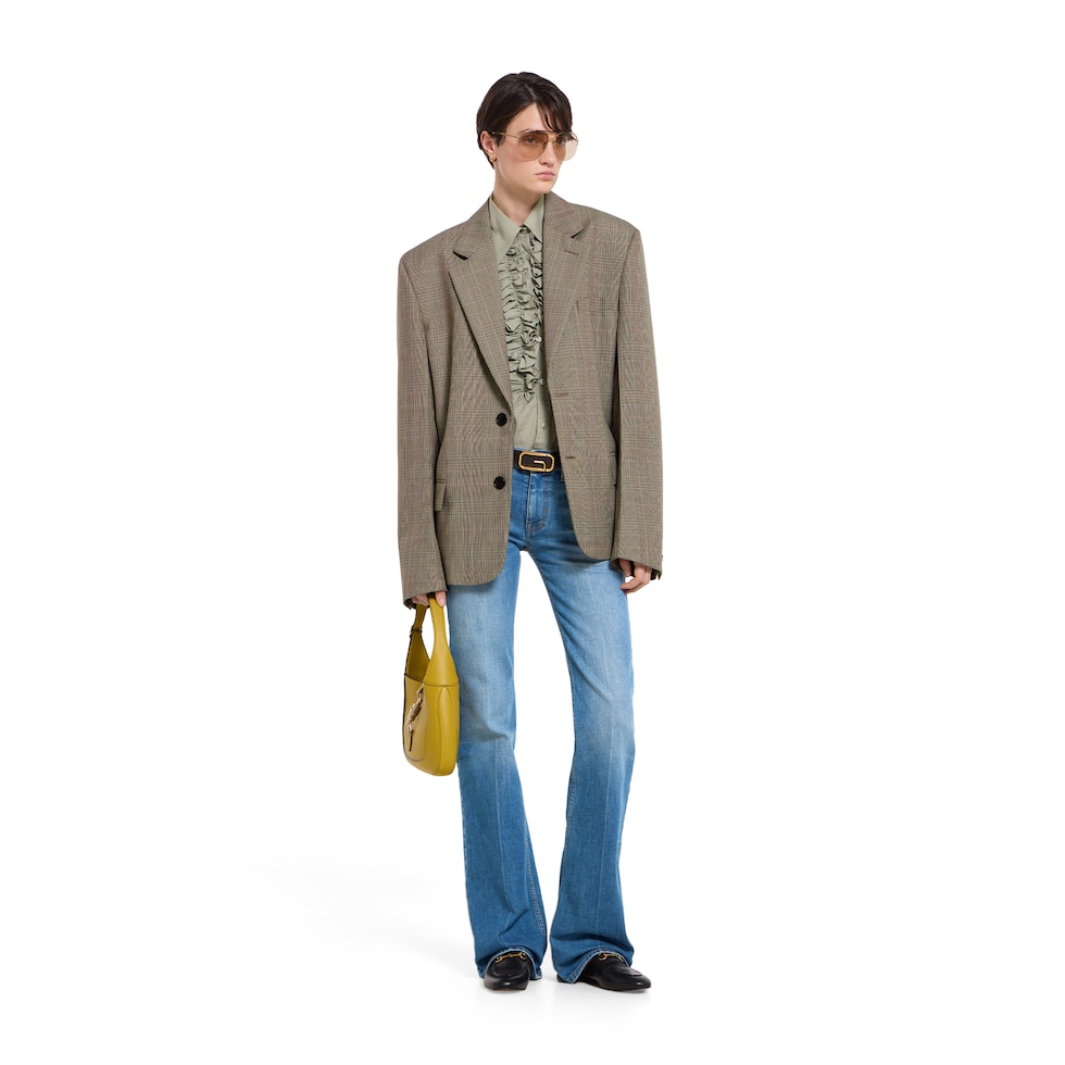 Flared stretch cotton denim pants in blue | GUCCI® US