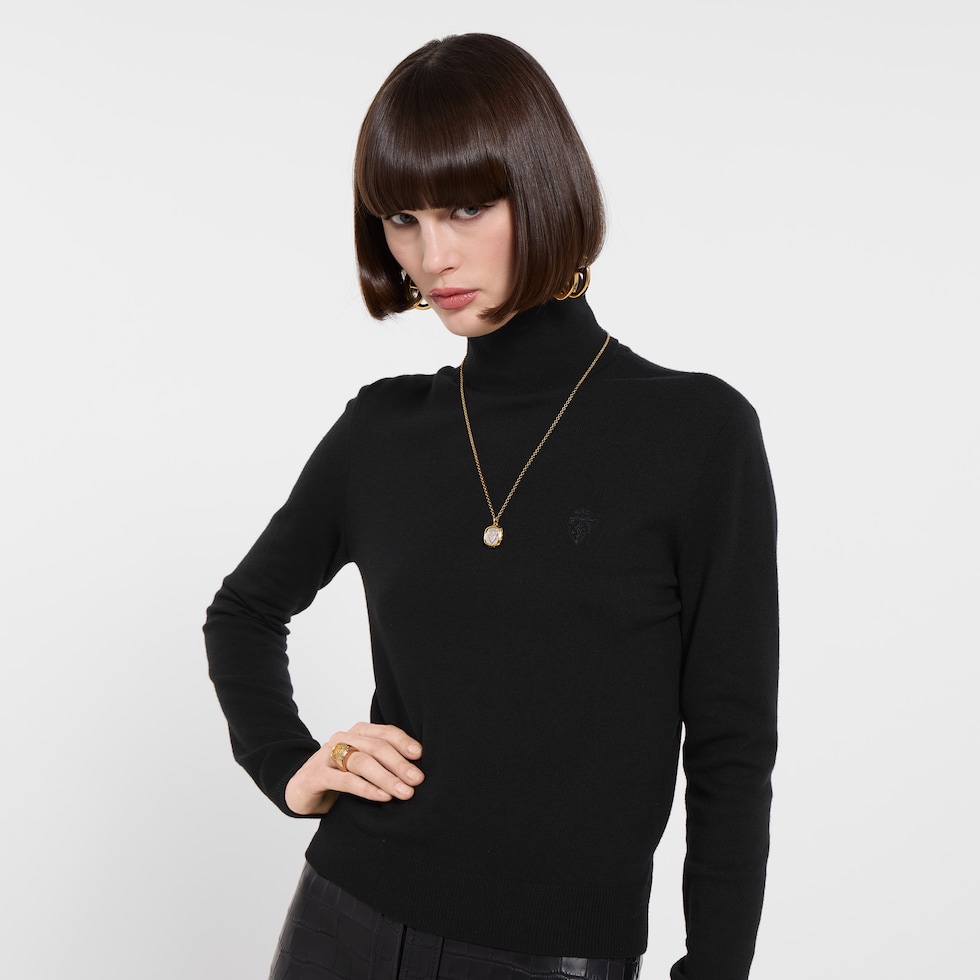 GUCCI タートルネックセーター 黒 Knit wool turtleneck with embroidery in black | GUCCI® US