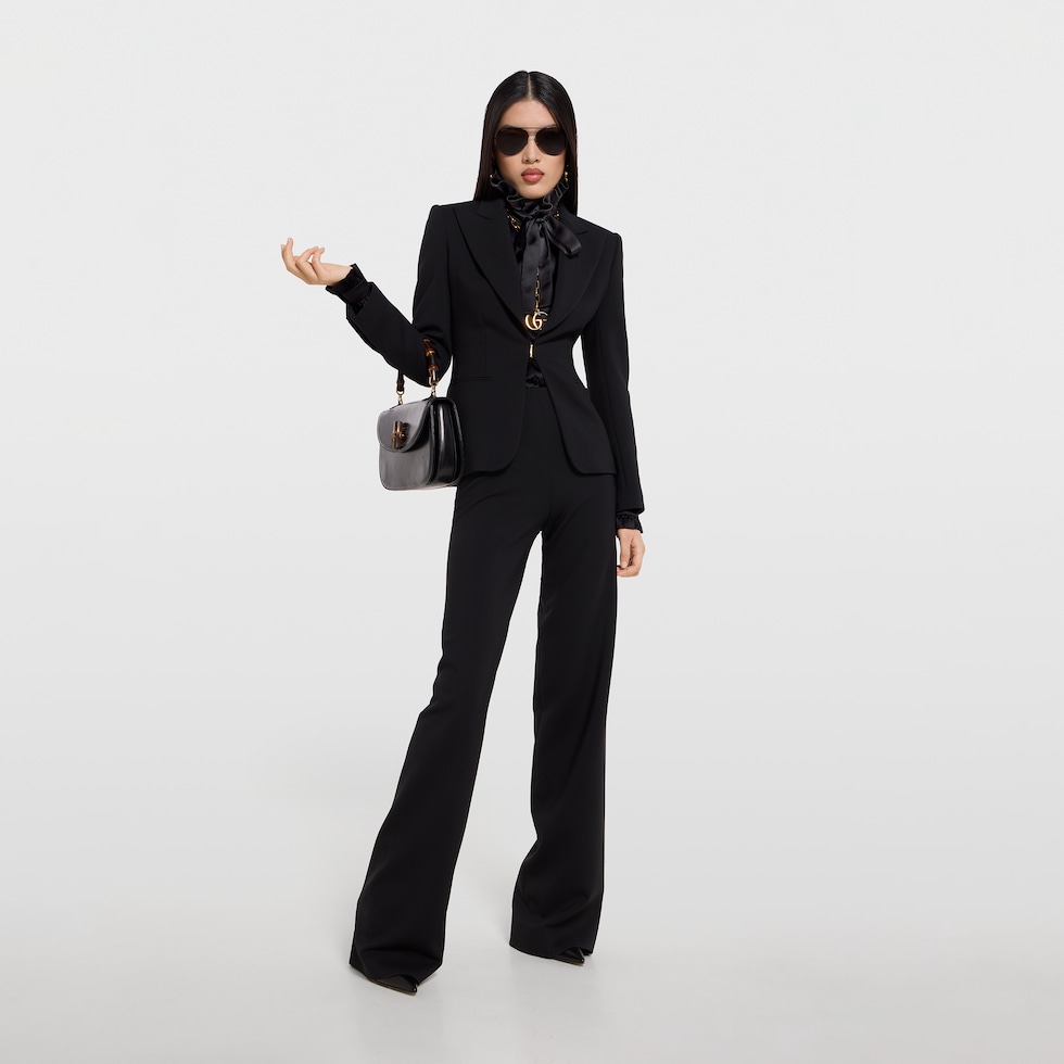 Silk satin shirt with bow in black | GUCCI® US
