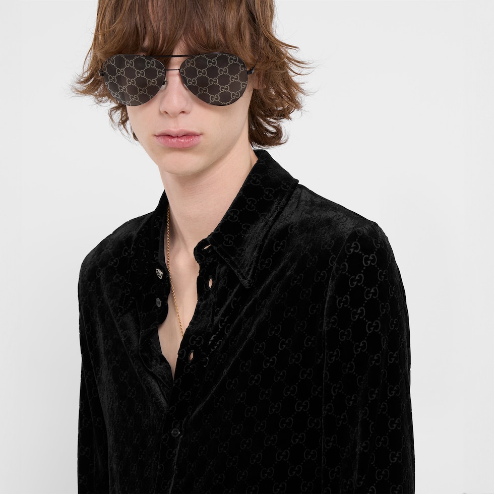 GGストレッチベルベット デヴォレ シャツ ・ブラック | GUCCI公式