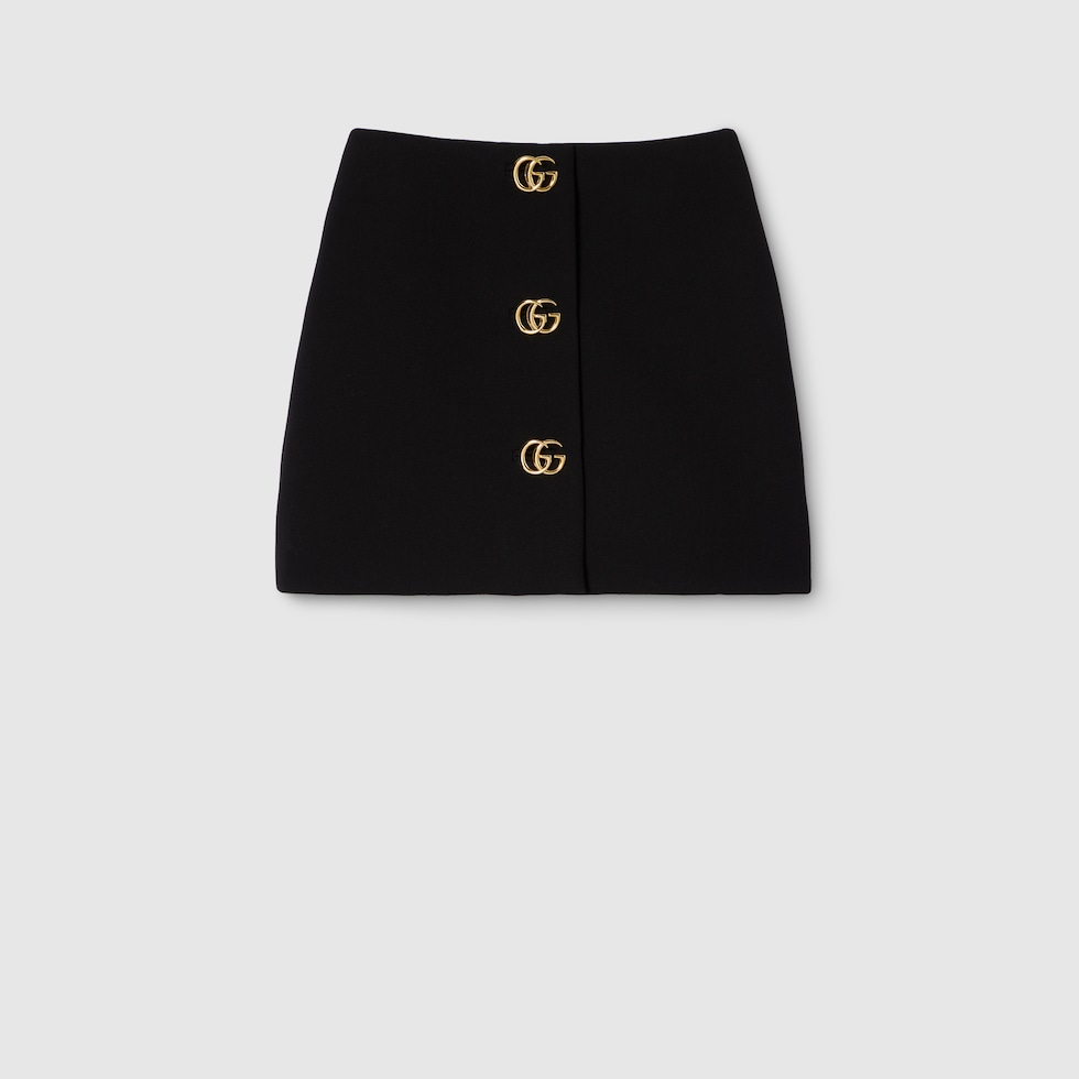 Crêpe wool skirt with Double G button in black | GUCCI® US