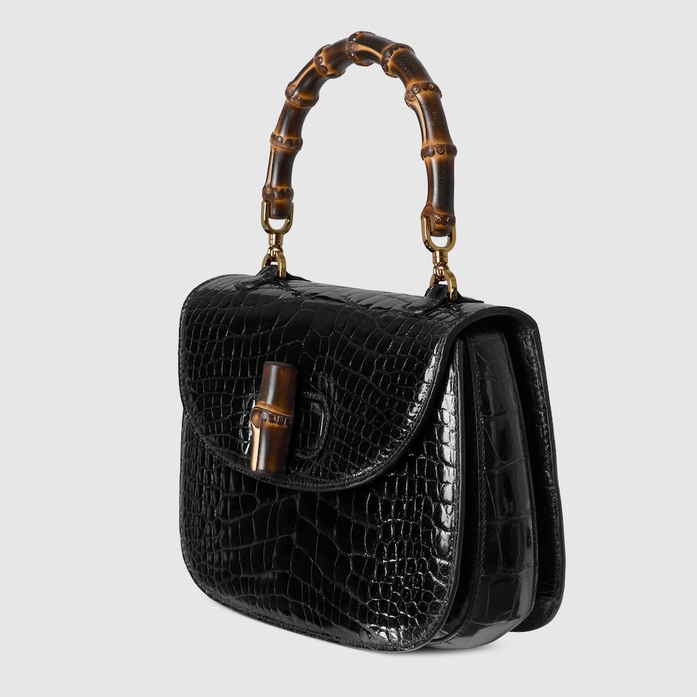 Gucci Bamboo 1947 crocodile medium bag in black | GUCCI® US