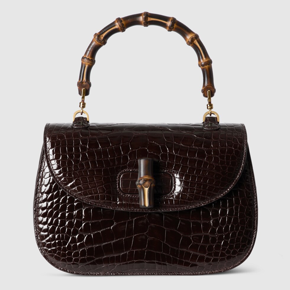 Gucci Bamboo 1947 crocodile medium bag in dark brown | GUCCI® US