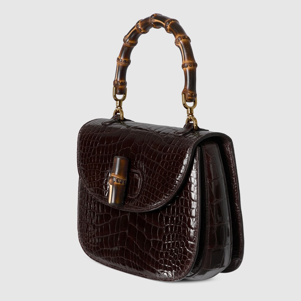 Gucci Bamboo 1947 crocodile medium bag in dark brown | GUCCI® US