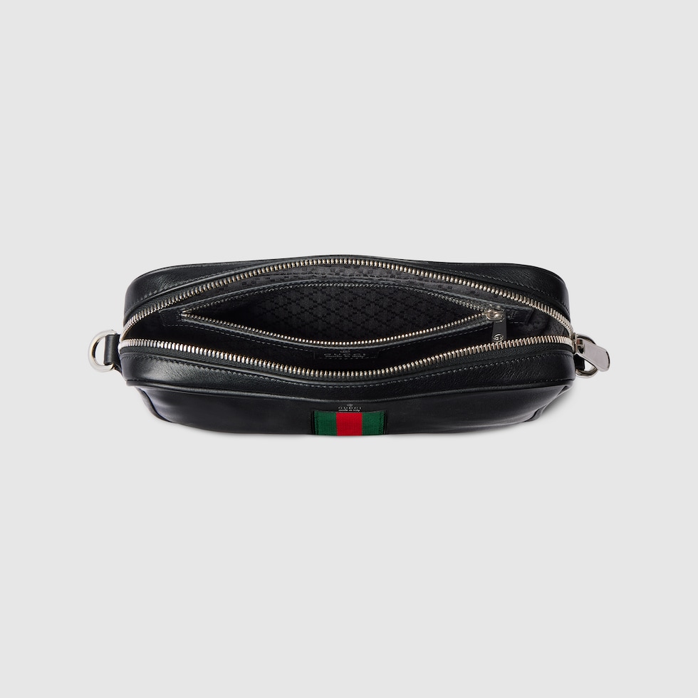Web Trademark small crossbody bag in black leather | GUCCI® US