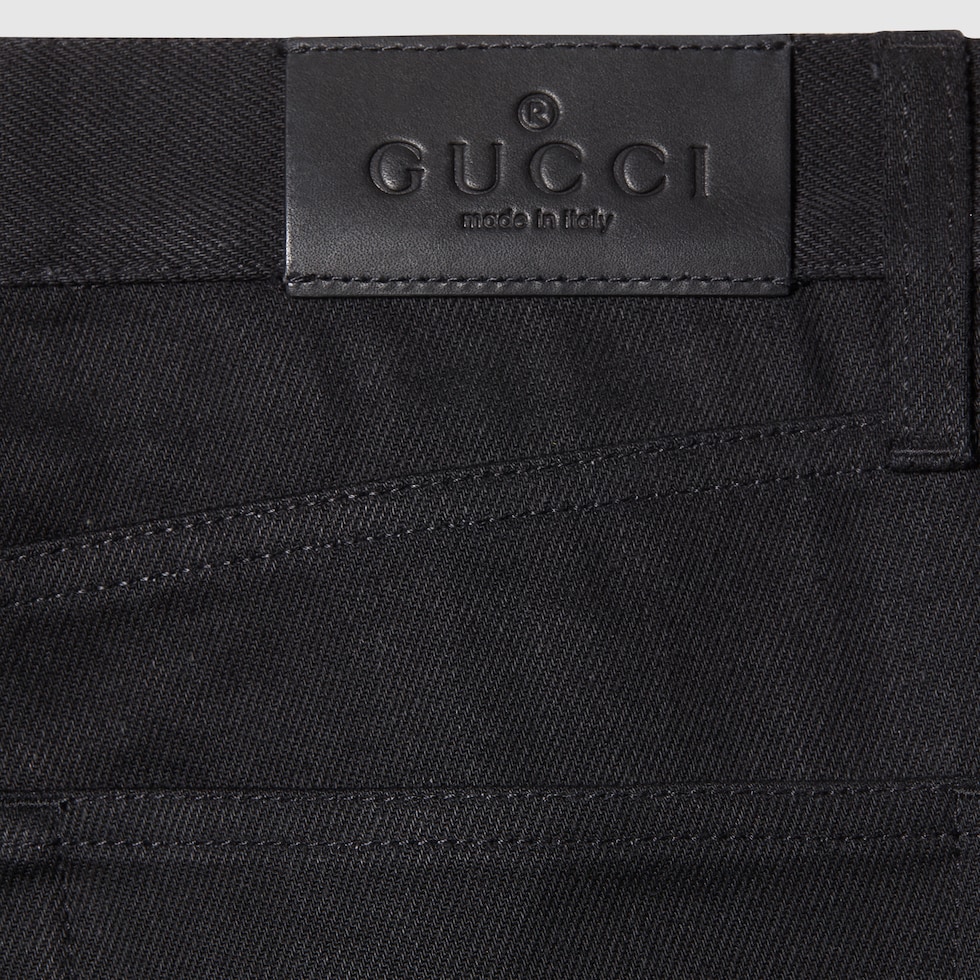 Cotton denim pants with Horsebit detail in black | GUCCI® US